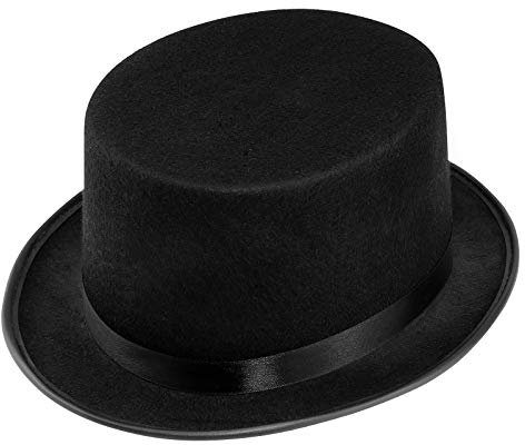 WELLGRO Zylinderhut - schwarz, mit Satinband, Zylinder Hut für Erwachsene, 31 x 26 x 14 cm (LxBxH)