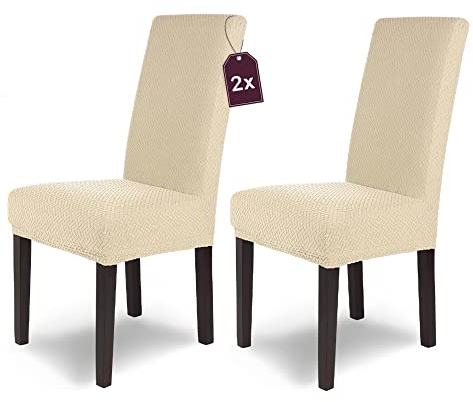 Scheffler Home Stuhlhussen Creme 2er Set Schwingstühle Luna | Feine Microfaser-Stretch-Stuhlbezüge, waschbar und pflegeleicht, Chair Cover für Freischwinger und Esszimmerstühle