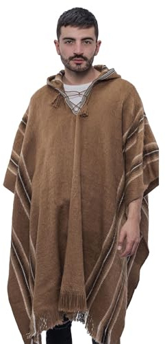 Gamboa Alpaca Wool Poncho for Mens Pancho with Hood Cowboy and Western Style Adult Ponchos