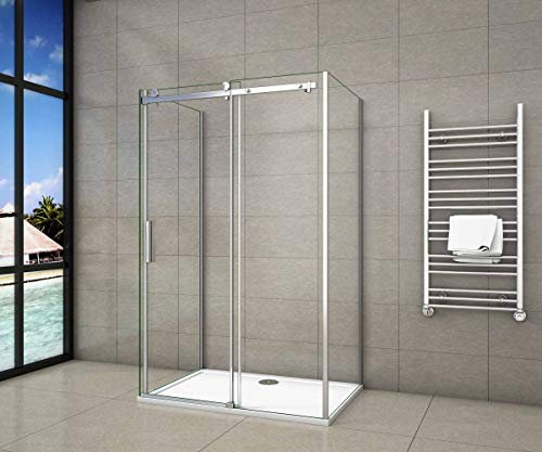 AICA cabine de douche 100x80x80cm en forme U une porte de douche coulissante avec 2 paroi latérales hauteur:195cm