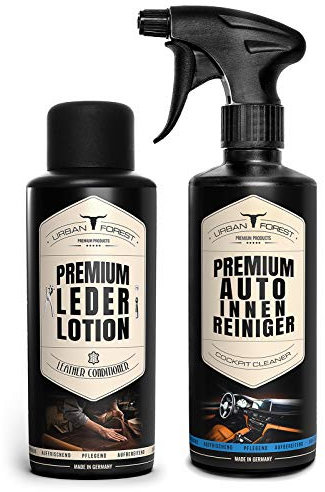 URBAN FOREST Cura Interni Auto Set Economico | Lozione per Pelle Premium per la Cura della Pelle 500 ml + detergente per Interni Auto 500 ml | Elaborazione Automatica