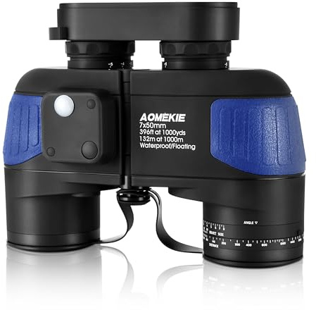 Aomekie Binocolo Professionale 7x50 Impermeabile Marino Militare Con Bussola Multifunzione Oscillante Adatto Al Bird Watching Caccia Vela Con Tracolla e Pacchetto