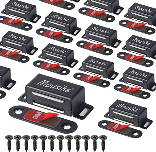 Schrankmagnete Mousike Schranktürverschluss für Küche Badezimmerschrank Kleiderschrank Schrankverschlüsse Schranktür Schubladenriegel (Schwarz 16er Pack)