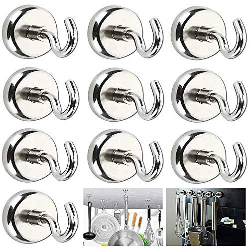 Magnethaken，Magnethaken stark，Magnethaken Edelstahl，5,5 kg Supermagnethaken, 10 Stück 16 mm Magnet mit HakenAnwendung Küche, Bad, Schlafzimmer, Garage, Schrank, Büro