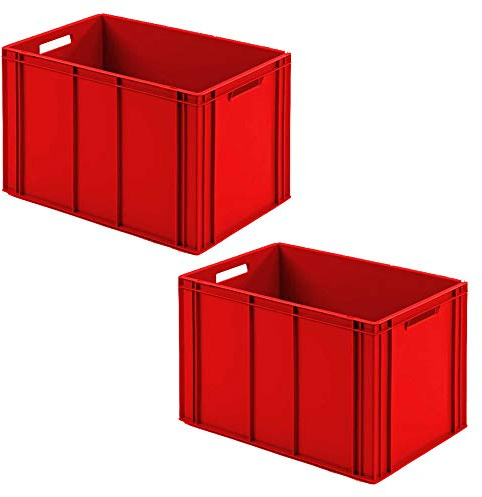 BRB 2 Eurobehälter mit 2 Durchfassgriffen, LxBxH 600x400x420 mm, Rippenboden (rot)