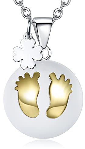 CELESTIA Bola Grossesse Argent Plaque Collier Bola de Grossesse Pendentif Empreintes Bebe avec Trèfle Cadeau Femme Enceinte Longues Chaîne