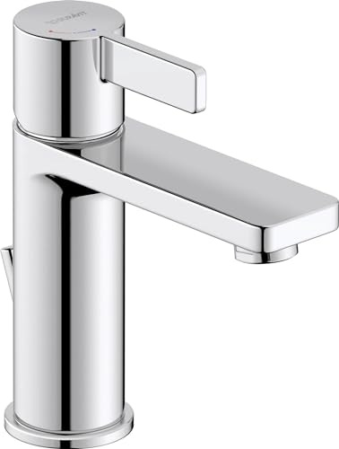 Duravit D-Neo Waschtischarmatur, Größe M (Auslauf Höhe 110 mm). Wasserhahn Bad mit Zugstangen-Ablaufgarnitur, mit energiesparender FreshStart-Funktion, Chrom
