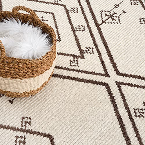 payé Teppich Wohnzimmer Ethno Berbermuster - Cream 120x170cm - Hochflor weich Boho Schlafzimmer Flur Dekoration Läufer - Skandinavische Deko Teppiche