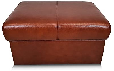 Quattro Meble Braunes Glanz Echtleder Antique Tabac Hocker aufklappbar mit Stauraum Sitzhocker Rindsleder Sitzwürfel Fußhocker Polsterhocker Echt Leder Puff Model NT 2p Leder (90 x 55 x H-40 cm)