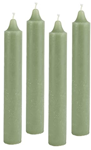 4er Pack Rustikale Stabkerzen H:25 cm Ø:3,8 cm diverse Farben Brenndauer 22 Stunden Kerze Advent Weihnachten Deko, Farbe:Staubig Grün