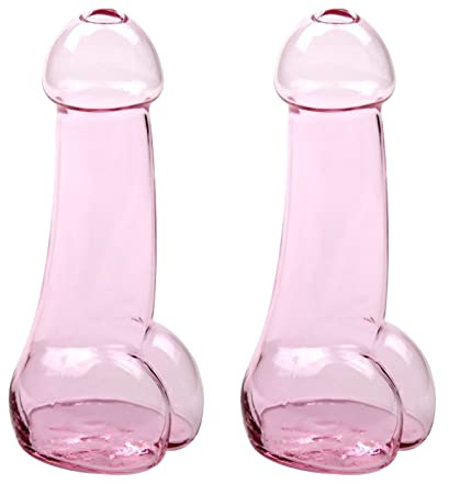 RSTYS 2Pcs Pink Transparent Wine Glass, 6.3inch Creative Funny Cocktail Glass, Irregular Novelty Beer Juice Cup, Birthday Party Funny Cup