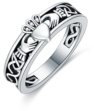 LELOUCHY Claddagh Ring Celtic Knot Irish Couples Heart Personalized Memorial Band Poison Rings 925 Sterling Silver for Women Men-7