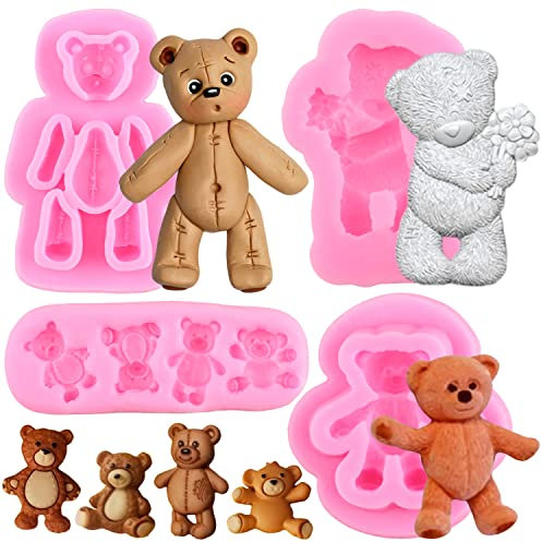 MYPRACS Lot de 4 moules en silicone pour décoration de gâteaux en forme d'ours