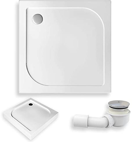KOLMAN Duschwanne 90x90x3x14 cm Quadratisch, integrierte Schürze, Weiß, Acryl, Glatt, Ablaufgarnitur Ø 50 mm und Füße, Design-Duschtasse Kompakt Viereck Tenor