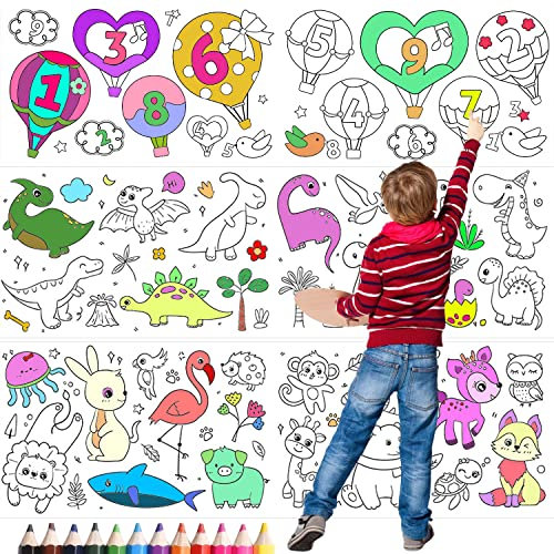 3 Stück Schneidbare Zeichenrolle Für Malrolle Zeichenrolle Diy-Malerei Buntes Gefülltes Malpapier 30 x 300 Cm Sticky Drawing Art Paper Stickable Mit 12 Buntstiften