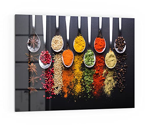 DEQORI Küchenrückwand Glas | Motiv Kochlöffel mit Gewürzen | 80x60 cm | Bad- oder Herd-Rückwand | Herdblende Spritzschutz für Küche & Badezimmer | moderne Deko für Fliesenspiegel