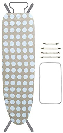 Treer Fundas para Tabla de Planchar, Ajustable Extra Gruesa Funda para Tabla con Borde Cordón Manchas y Duraderas Funda de Planchar para Planchas de Vapor (147x48cm,Lunares Beige)