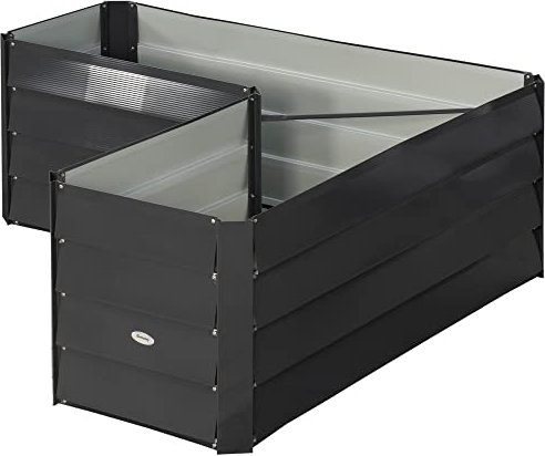 Outsunny Carré Potager de Jardin jardinière d'angle en L sans Fond - 115 x 115 x 44 cm Acier galvanisé Gris foncé