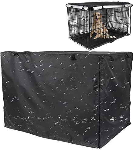 Abdeckung für Hundekäfig | 2 Eingangstüren schwarz winddicht | strapazierfähiges 210D Oxford-Gewebe Welpenkäfig Abdeckung mitgeliefert, universelle Hundehüttenabdeckung für Hundehütte, Abdeckung nur