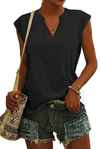 Cicy Bell Camicetta da Donna, Elegante, Senza Maniche, con Scollo a V, Maglietta Estiva da Donna, Nero, L