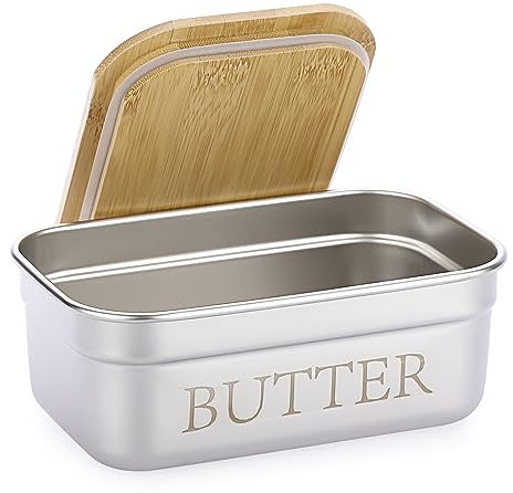 SUMNACON Beurrier en acier inoxydable avec couvercle, pour 2 beurriers de la côte ouest, pour réfrigérateur, lave-vaisselle (18 x 11,5 x 7,1 cm)