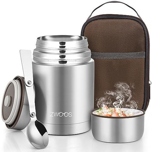 ZWOOS 800 ml Termo para Comida Recipiente Térmico para Comida, Frasco Acero Inoxidable Contenedor Térmico con Bolsa Aislada e Cuchara Plegable, para Sopa, Papilla, Arroz