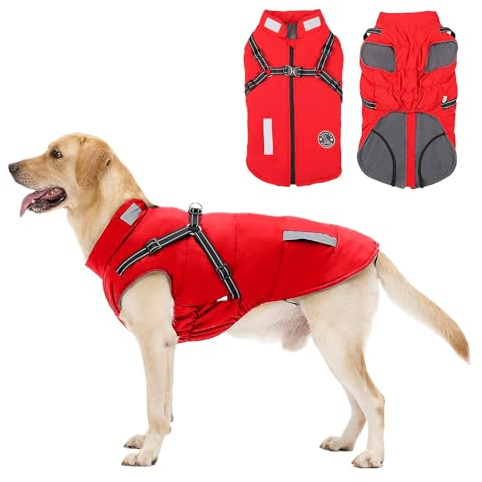 Manteau Chien avec Harnais Intégré, Manteaux d'hiver pour Chien Chaud en Polaire Impermeable, Veste Hiver avec Réfléchissante pour Petits, Moyens et Grands Chiens