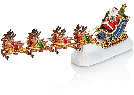 Figurine de Père Noël et traîneau lumineux à LED clignotantes avec 8 rennes 34 cm de long