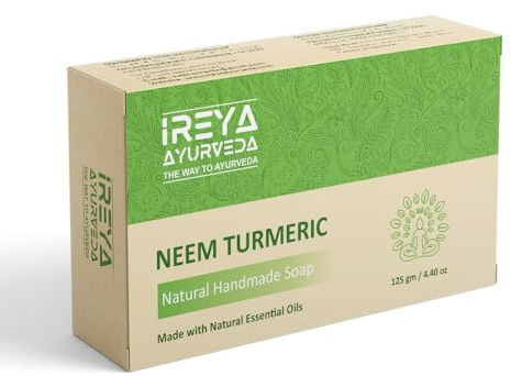 Neem Turmeric Soap - 125 g (4.41 oz) - Ayurvedic Natural cleansing soap Free from Parabens, SLS and Gluten Free, Vegan, Handmade Soap in India