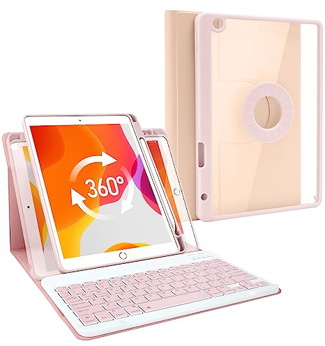 Lively Life Bluetooth Keyboard Case for iPad, Magnetic Detachable, Rotatable Slim Case with Pencil Holder - Pink