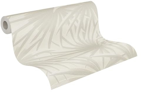 A.S. Création Casual Living 393381 Papier peint intissé Motif feuilles de palmier Crème Gris clair 10,05 m x 0,53 m Fabriqué en Allemagne