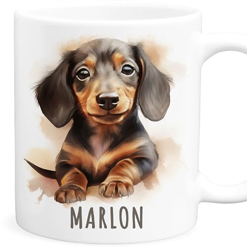 Dackel Tasse personalisierte Kindertasse mit Namen als Geschenk | Personalisiert, hochwertige Keramik, spülmaschinen- & mikrowellengeeignet, Namenstasse, für Jungen & Mädchen