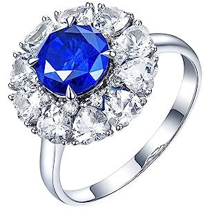 Vorsteckring Gold 750, Trauringe Frau Herz 4 Prong Labor Geschaffener Saphir 1.89ct Runde Form Blau Verlobungsring Größe 45 (14.3) 18 Karat Weißgold