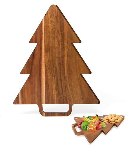Defined Deco Tagliere in legno di acacia a forma di albero di Natale, decorazione invernale per la cucina, tagliere per salumi con manico per servire, tagliere per formaggio per casa, feste e vacanze