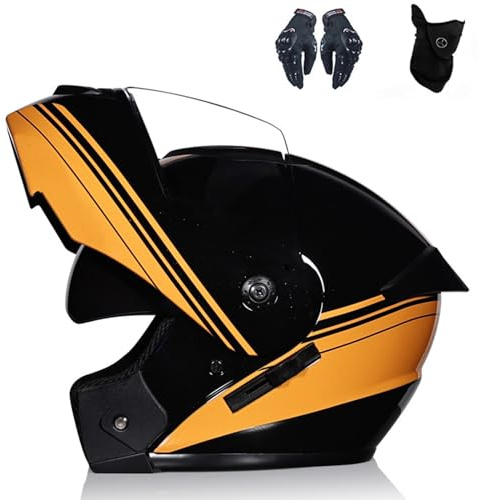 Casco Modular Abatible Para Motocicleta Con Certificación DOT, Casco Todoterreno A Prueba De Choques Con Forro Transpirable Para Adultos, Hombres Y Mujeres, Color Naranja Y Negro A,M (55-56cm)