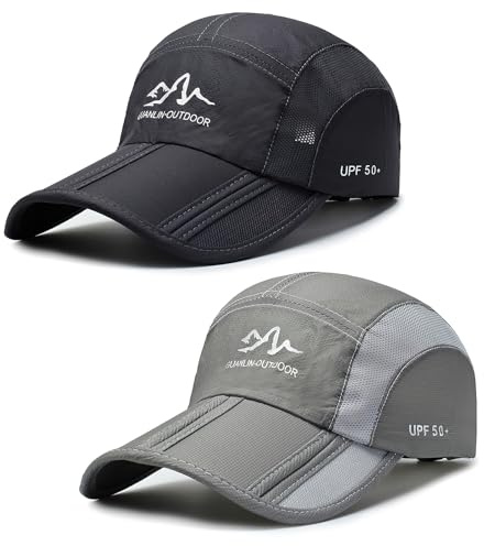 AYPOW 2 Pack Baseball Cap Herren Damen, Faltbar Schnell Trocknend BaseCap mit Atmungsaktivem Mesh, Sports Running Cap Sonnenhut Baseballkappe Unisex Verstellbar Outdoor Tennis Golf UV-Schutz Cap