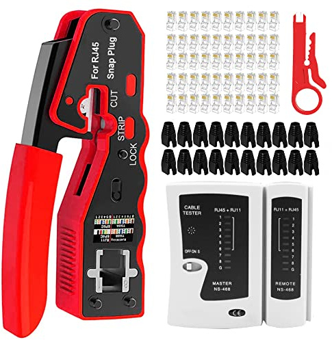 MAYLINE Appareil de test de câble réseau RJ11 RJ45 Cat5 Cat6 Outils de réparation de câble réseau Coupe-dénudage de câble Cat6e Câble de Dénudage de câble Cat6e Sertissage Connecteur coaxial (Rouge)
