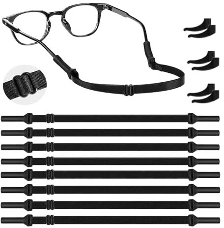 Yosugar Sport Brillenband, Verstellbarer Brillenband Kinder, Sonnenbrillen Band, 8 Stück Anti Rutsch Sportbrillenband und 3 Paar Anti Rutsch Brillen Ohrbüge für Herren und Damen Sonnenbrille Lesebrill