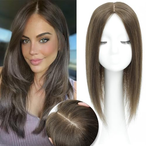 Haaraufsatz für dünner werdendes Haar, Echthaar, 40,6 cm, Haar-Topfer, 17,8 x 17,8 cm, groß Kopfhaut, großes Abdeckungsgebiet, Haarteile, Perücken, Abdeckung für Kopfhaut