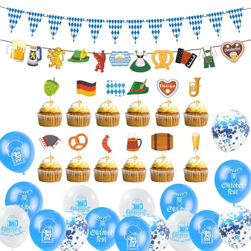 Oktoberfest Deko Deko Oktoberfest Party Wimpelkette Cake Topper Oktoberfestblume Luftballons für Party Indoor und Outdoor Dekoration