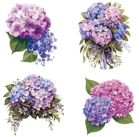 GORGECRAFT 4 Estilos Pegatinas de Ventana de Hortensias Primavera Verano Flores Púrpuras Calcomanías de Ventana de Vidrio Decoración Alerta Floral de Doble Cara Adhesiva para Puerta Corredera Evitar