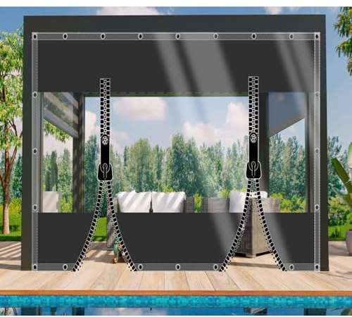 DGSFES Bâche de Protection Exterieur Bache Transparente avec œIllets 2,3mx3m,600g/m² Bache Epaisse PVC Impermeable avec 2 Porte Fermeture Eclair pour Terrasse Serre Jardin Pergola Poule