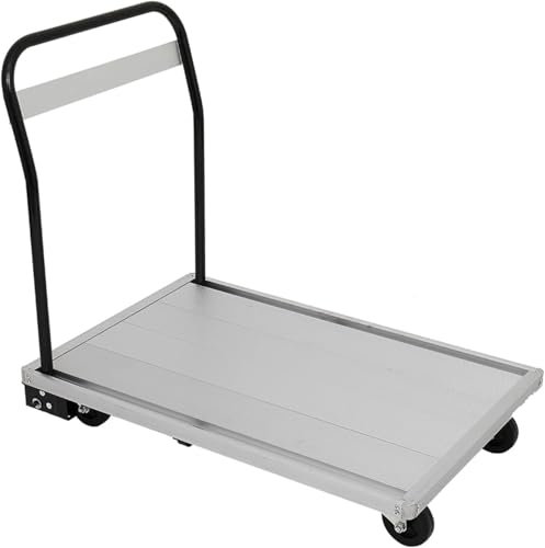 MYVVKIA Plattformwagen, zusammenklappbarer Plattformwagen aus Aluminium mit klappbarem Stahlgriff, bewegliche Plattform, Schubkarre, rollender Pritschenwagen, Handwagen, 350 kg,