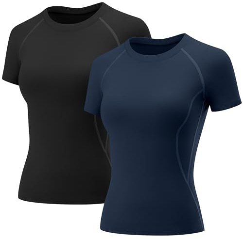 Rapbin Sportshirt Damen Kurzarm Funktionsshirt T Shirt Damen Gym Yoga | Atmungsaktiv und schnelltrocknend, Stretch Slim Fit, Rundhals Kurzarm, für Gym, Yoga, Running und Workout