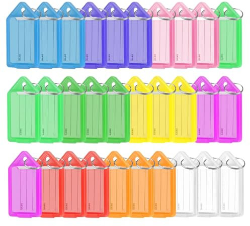 TPTGIAR 40 Stück Schlüsselanhänger Beschriftbar, Schlüsselschilder zum Beschriften, Kunststoff Schlüssel Beschriftung, Schlüssel Anhänger mit Ring für Koffer Haustiere Schlüssel Taschen
