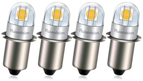 Ruiandsion P13.5S LED Bulb 18V Non Polarity 3030 2SMD Chip 360° Lighting Warm White 200LM LED Bulb Replacement for Headlamps Flashlights Torch Light Pack of 4
