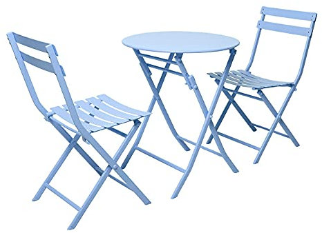 Gartentisch- und Stuhlset für draußen, 3-teiliges Terrassenset mit klappbaren Bistrostühlen und Tisch, widerstandsfähiges Konversationsset für drinnen und draußen für Terrasse, Hof, Schwarz (Blau)