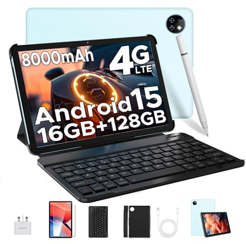 DOOGEE T10W Android 15 Tablets 2025, 10 inch Tablet with SIM Card Slots, 16GB RAM+128GB ROM/2TB, Android Tablets, 8000mAh, Tablet with Keyboard/Pen/Mouse/Case, 4G LTE/Widevine L1/Face ID/GPS/OTG
