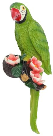 Jiawu Décor Mural du Perroquet, Statue de Perroquet, Sculpture Résine Oiseau Figurine Sculpture de Suspension pour Le Salon Arbre Mural Jardin, Ornement de Perroquet Extérieur (Green)