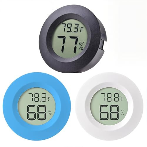 3 pezzi Mini termometro digitale per interni, temperatura e umidità, per casa, igrometro digitale, cameretta dei bambini, incubatore di chitarra, rettili, serra auto, Nero e bianco blu